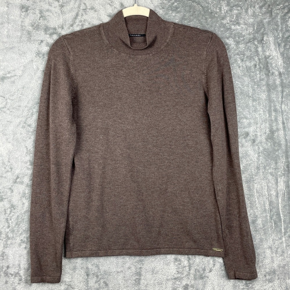 T Tahari Sweater Womens Brown Mock Neck Long Sleeve Quiet Luxury‎ Academia Top